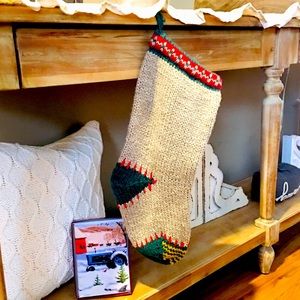 Vintage knit crochet Christmas stocking and farmhouse winter cards set